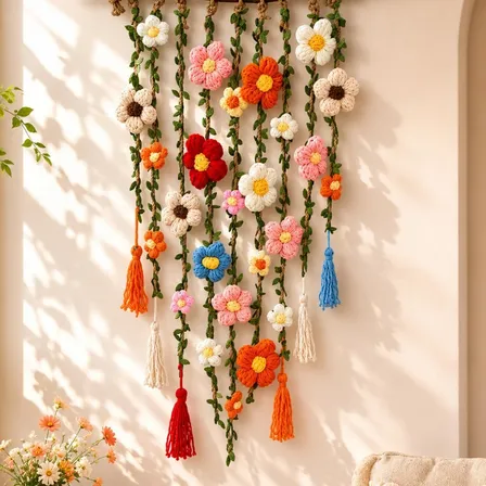 Enfeite De Parede Trepadeira Floral Em Crochê