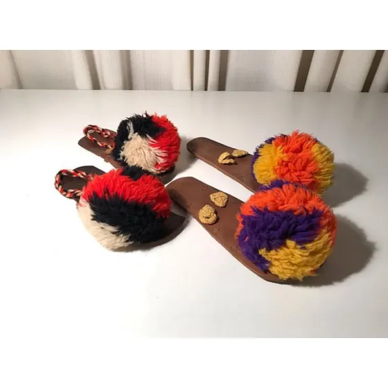 Sandalias Guajiras, Bellotas De Lana, Suela Natural,2 Pares