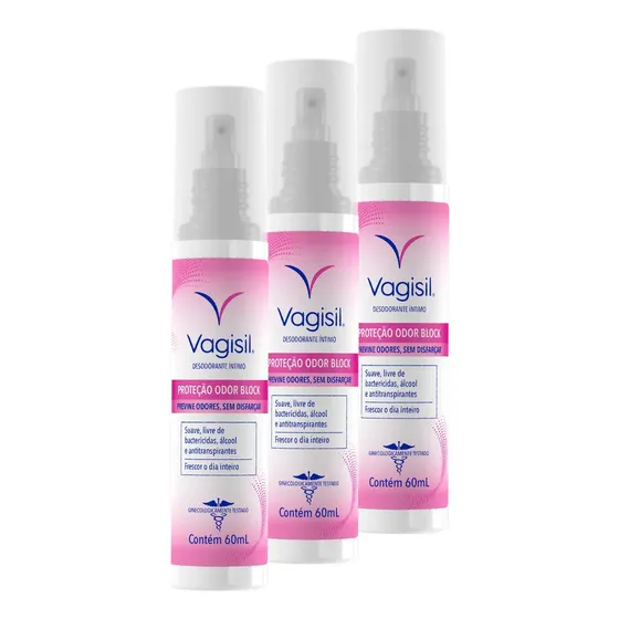 Kit 3 Desodorantes Íntimos Vagisil Odor Block 60ml Frescor Prolongado