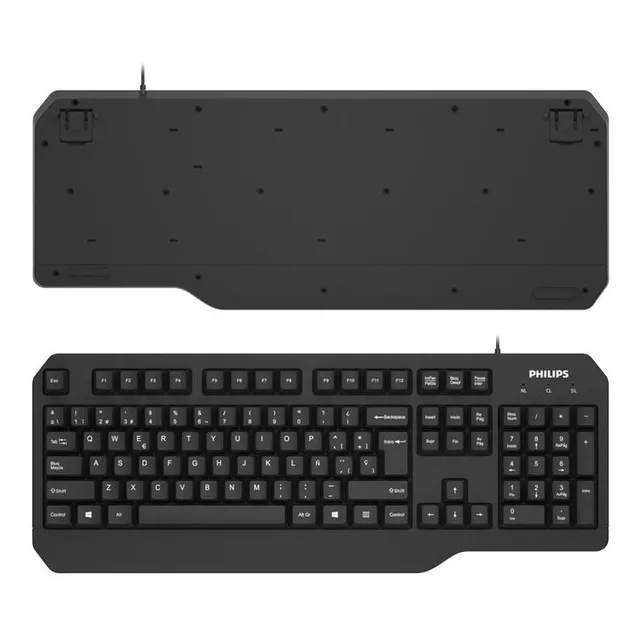 Teclado Ergonomico Philips Usb K202 Usb 104 Teclas Compacto Color del teclado Negro