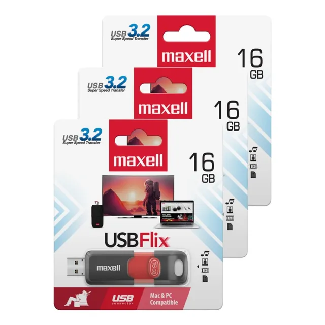 Pack 3 Pendrive Maxell Flix 16gb 3.2 Color Rojo