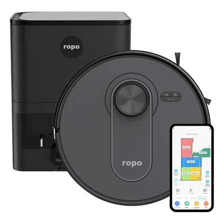 Robô Aspirador - Ropo Vision Pro c/ IA-3D Scan, Estação autolimpante, Mapeamento laser 360°, passa pano com MOP