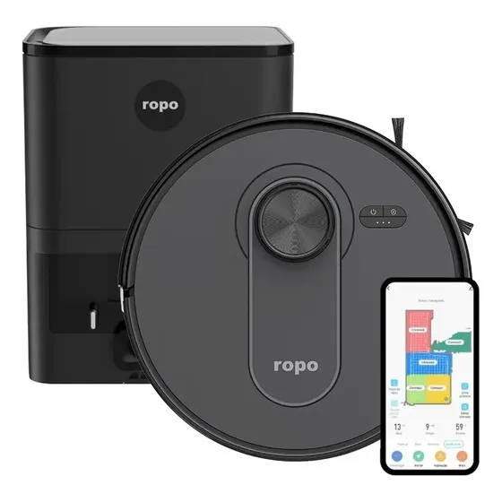 Robô Aspirador - Ropo Vision Pro Com Ia-3d Scan Estação De Recarga Autolimpante Preto 127v