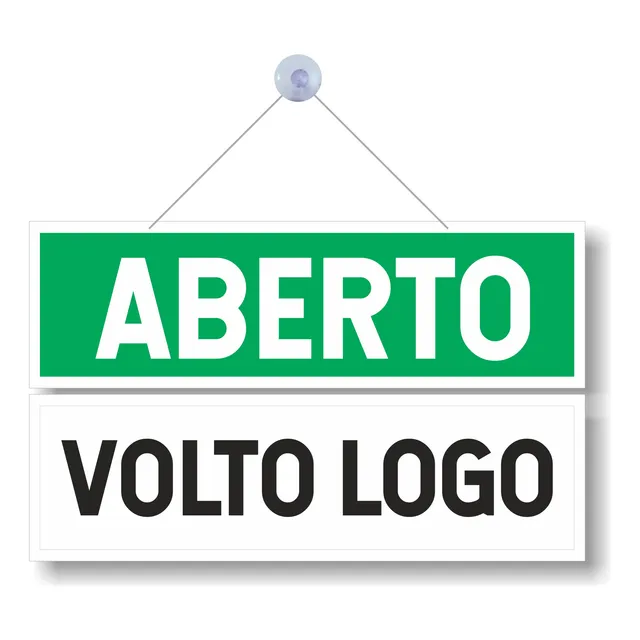 Placa Aberto/volto Logo Com Cordão E Ventosa Pvc