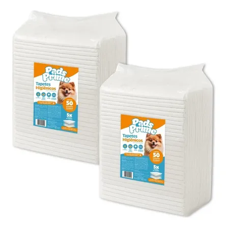 Kit 2 Tapetes Higiênico Cachorro Cães Pads Prime 60x50 50un Branco