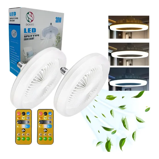 2 Pzs Foco Ventilador Techo Abánico 3 Tonos 3 Velocidades Marca Dosyu Modelo Fijo 5 Aspas Dimeable 127v
