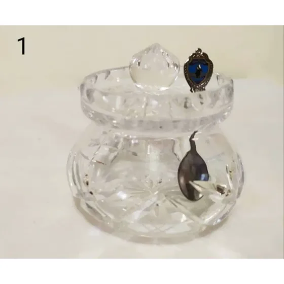 Azucarera Cristal De Bohemia Tallada Con Cucharilla 