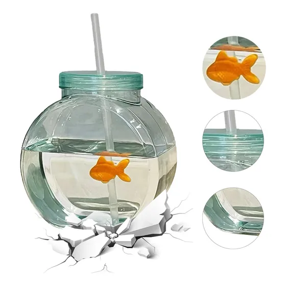 Copo Em Formato De Aquário Com Peixe Para Água Com Canudo