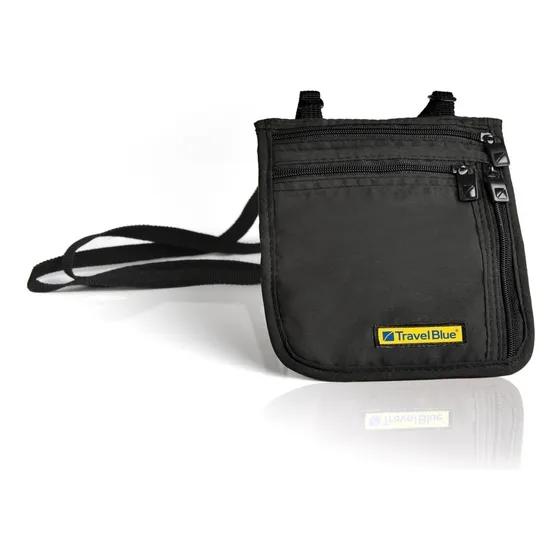 Porta Valores De Cuello Travel Blue Tb124 Color Negro Diseño De La Tela Liso