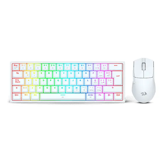 Kit Redragon Teclado Y Mouse K617rgb Sp + M724 White S143w Mouse Blanco Teclado Blanco
