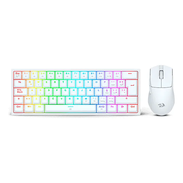 Kit Redragon Teclado Y Mouse K617rgb Sp + M724 White S143w Mouse Blanco Teclado Blanco