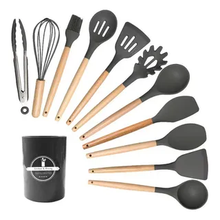 Kit De UtensĂlios Para Cozinha Em Silicone E Bambu 12 Peças Kit De UtensĂlios Para Cozinha Em Silicone E Bambu 12 Peças