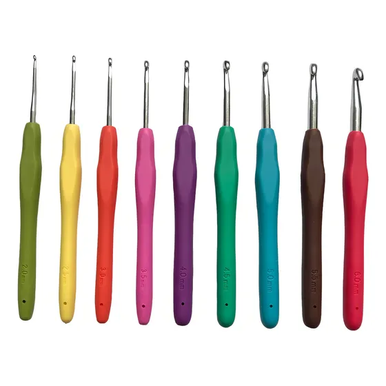Set Agujas X 9 Crochet Tejer Mango Ergonómico Silico 2mm-6mm