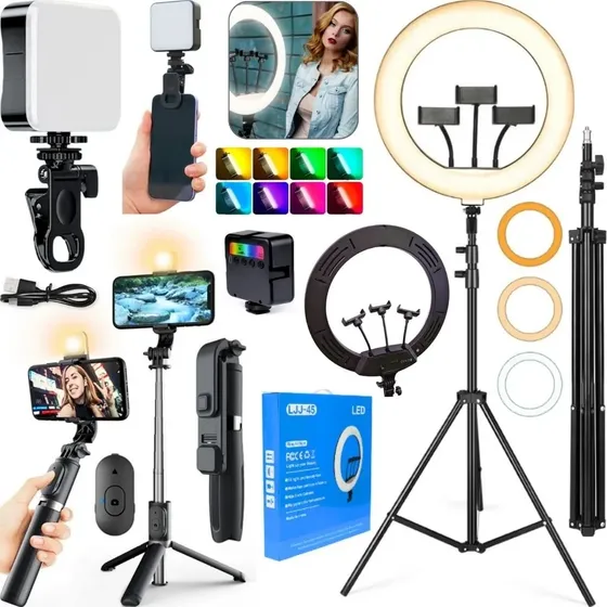 Kit Iluminador Ring Light 30w Tripé Bastão Led Luz Portátil