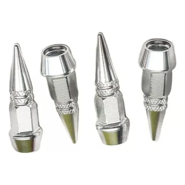 Tapa De Piton Punta Mediana Cubre Valvula 4 Pcs Plateado