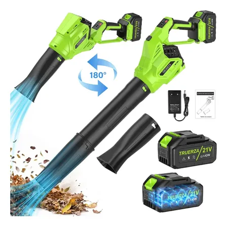 Soprador De Folhas Truerza Sem Fio 21v Com 2 Baterias E Carregador, 530 Cfm, Rotação De 180° Verde-limão 127/220v