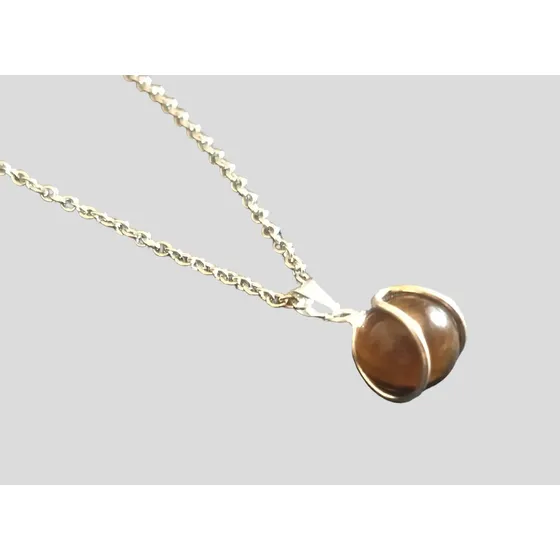Collar-cadenita-acero Quirurgico-bolita-piedra-ojo De Tigre