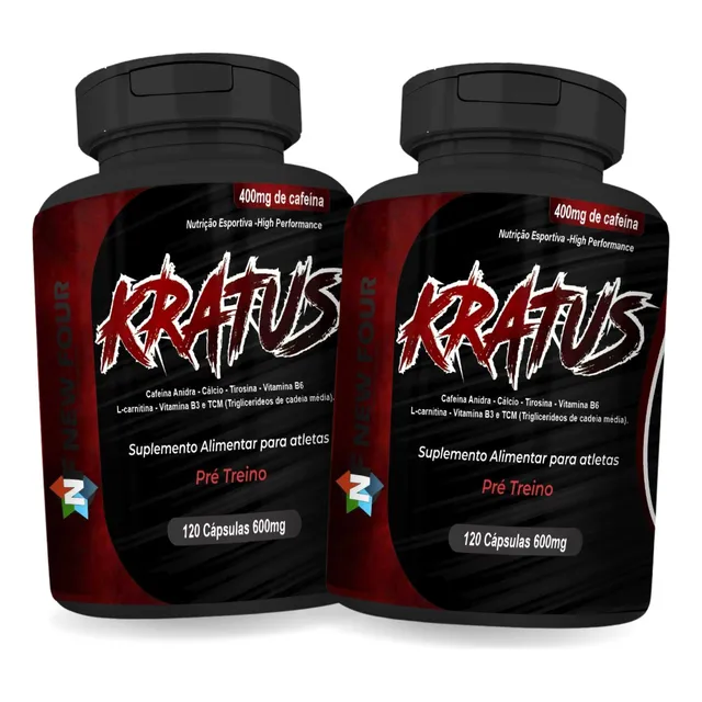 2x Termogênico Kratus 7 Ingredientes Com Cafeina Andia 120cp