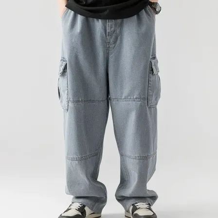 Jeans De Mezclilla Cargo Holgados Envejecidos Para Hombre