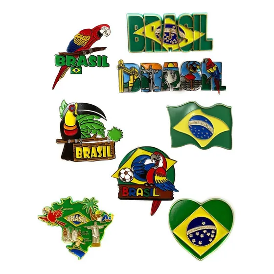 Kit 10 Imãs De Geladeira Brasil Emborrachados Souvenirs 