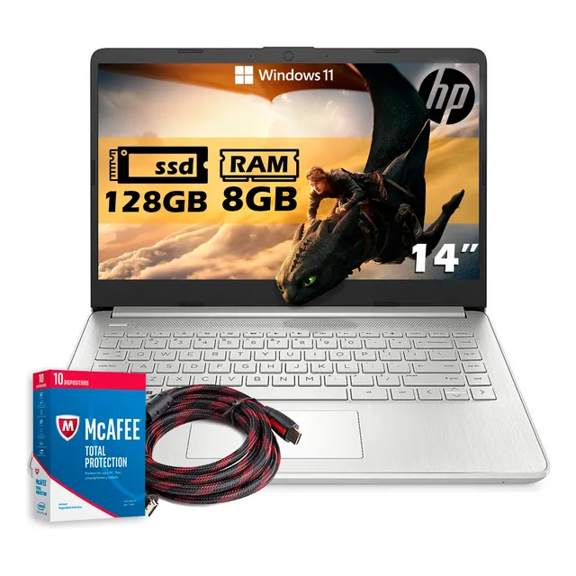 Laptop Hp 14 Intel Celeron N4120 128gb Ssd 8gb Ram + Kit