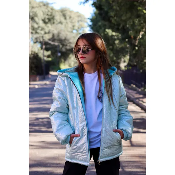 Campera De Nena Metalizada Gofrada . 