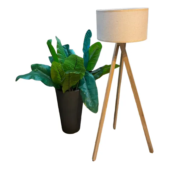 Lampara De Pie Madera Roble Blanco Con Pantalla 1.45m