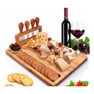 Tabla Para Quesos De Madera De Bambú 4 Cuchillos Regalo Tabla Para Quesos De Madera De Bambú 4 Cuchillos Regalo