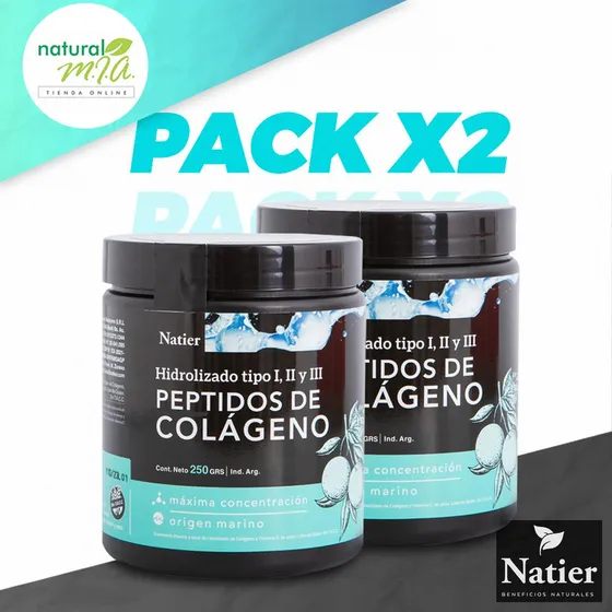 Peptidos Colageno Hidrolizado Marino En Polvo Natier 250grs Pack X2