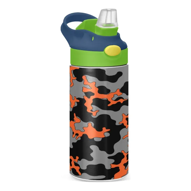 Botella Agua Para Niño Popote Negro Naranja Aislamiento Niña