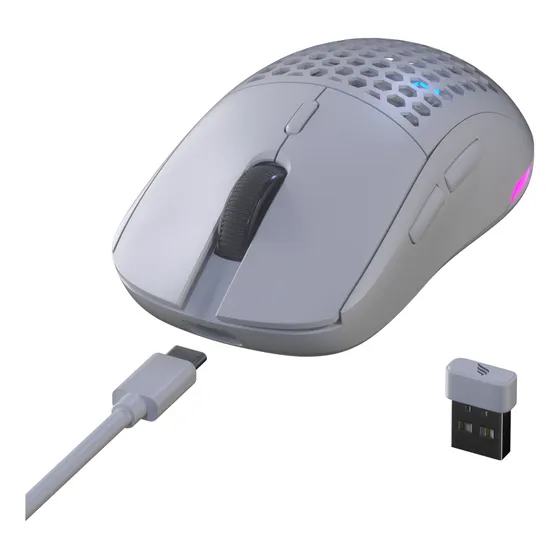Mouse Gamer Fallen Pantera Pro Wireless Sem Fio Branco Com Led Rgb
