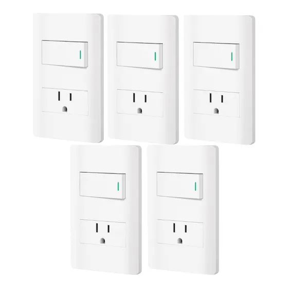 Kit De 5 Placas Con 1 Apagador Y 1 Contacto, Lisboa Color Blanco
