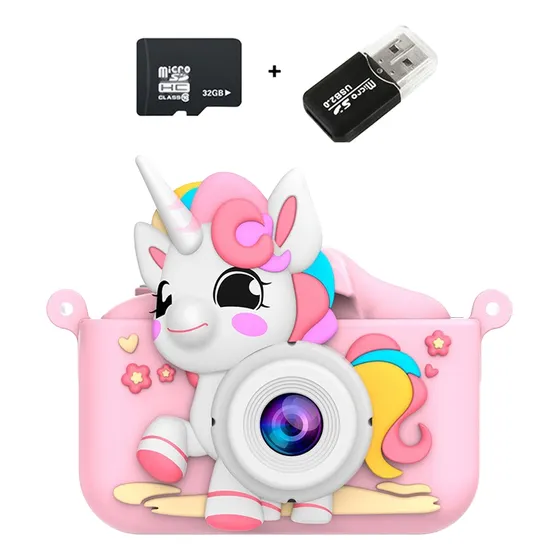Mini Cámara Fotográfica Digital Niño 1080p Hd + Tarjeta 32gb Rosa
