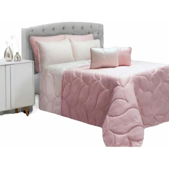 Plumón Edredón De Lujo Unicolor  Doble Faz 5piezas Cama Dobl