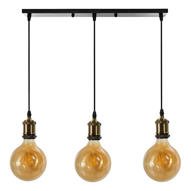 Lámpara Colgante Retro 3 Luz E27 + Globo Grande Vintage Deco
