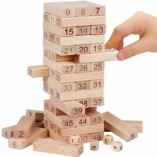Torre Jenga 54 Bloques 4 Dados Madera Juego Niños Y Adulto