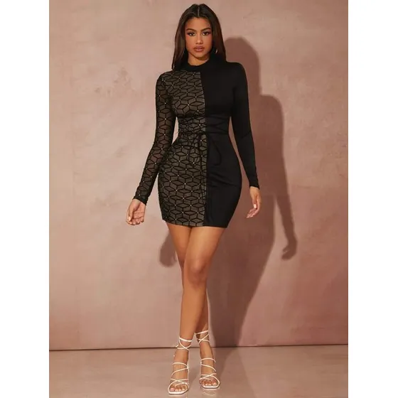 Vestido Negro Detalles Diamante Talla M Elegante