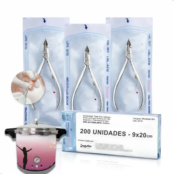 Envelope Esterilização Autoclave Manicure 9cm X 20cm 200 Un Saquinho Alicate De Cutícula Papel Grau Cirúrgico