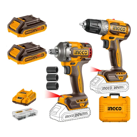Kit Llave De Impacto 400 Nm+ Taladro Inalámbrico 52 Nm -20v Color Amarillo