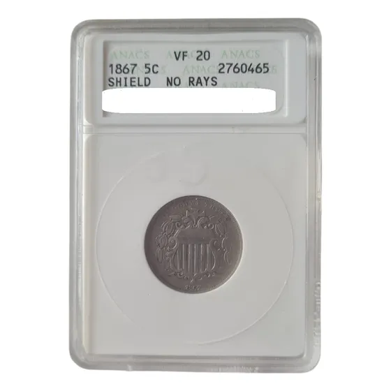 Usa 1867 Escudo 5 Centavos Shield Nickel Certificada
