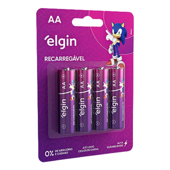 Pilha AA Elgin Recarregável 82175 cilíndrica kit de 4 unidades 2700 mah