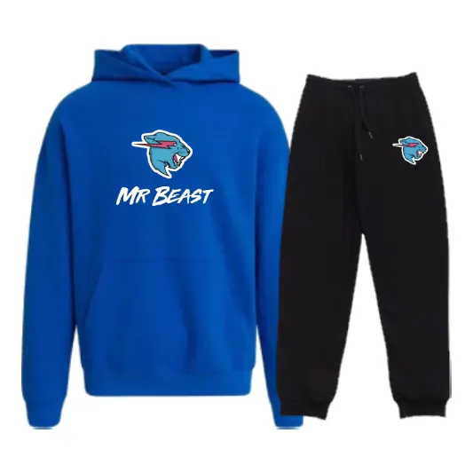 Conjunto Deportivo Niño Mr Beast / Canguro Y Pantalon Azul Lisa 14