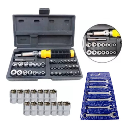 Kit Jogo De Ferramentas 46 Pçs C/ Chave Fixa E Soquetes Kit Jogo De Ferramentas 46 Pçs C/ Chave Fixa E Soquetes