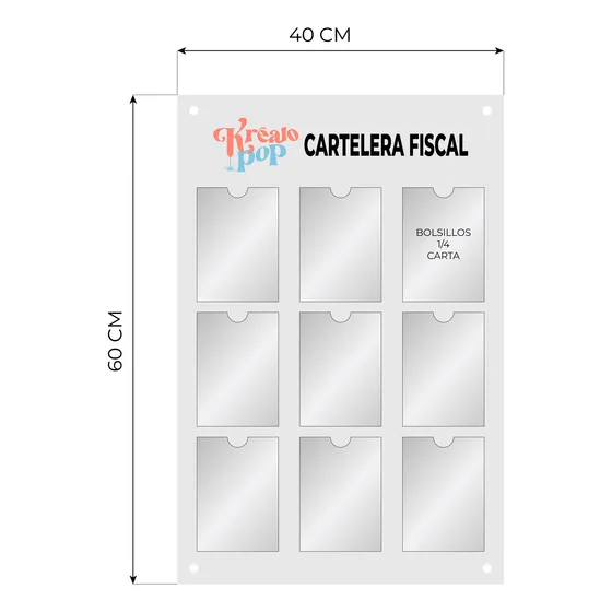 Cartelera Fiscal Acrilico 9 Bolsillo 1/4 Carta Con Logo