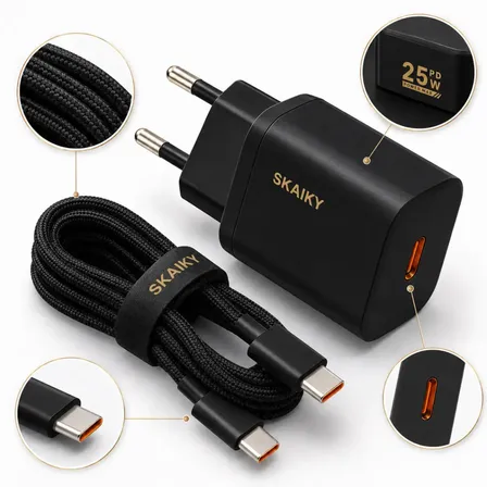 Kit Carregador Turbo 25W Skaiky com Cabo USB-C de 1,5m para Samsung iPhone e Android