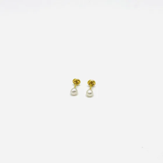 Aro Perla 4mm Oro 18k Bebe Niña Cierre Tornillo
