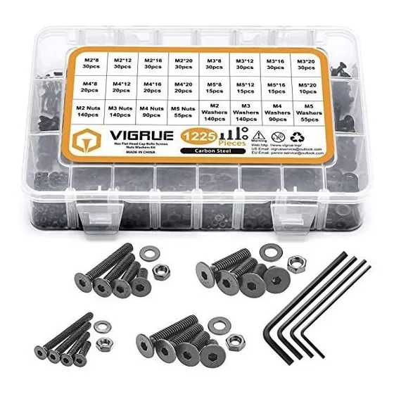 Vigrue 1.225 Piezas M2 M3 M4 M5 Tornillos De Cabeza Plana De