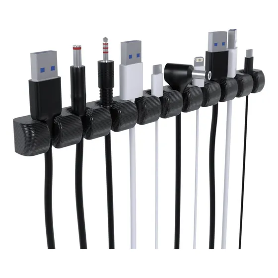 2 Organizador Para 10 Fios Cabos Usb Adesivo Fita Dupla Face Cor Preto