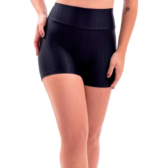 Short Com Elasticidade 3d Preto Esconde Celulite Proteção Uv