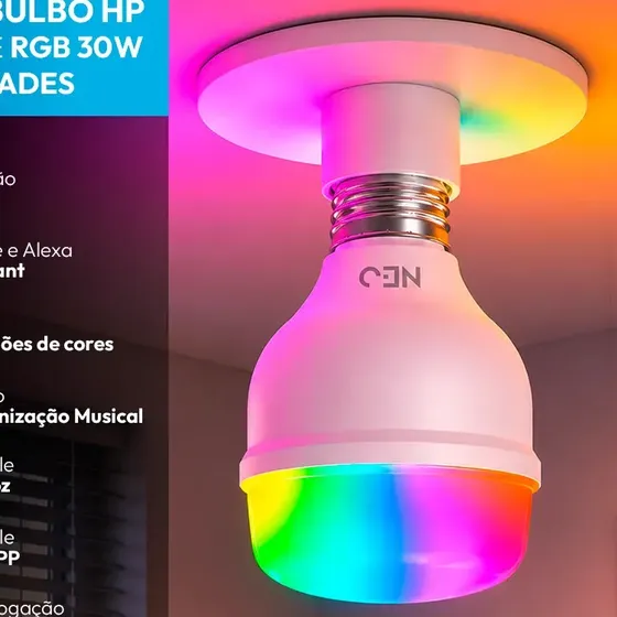 Kit 10 Lampada Led Smart Wi-fi 2.4 Ghz Bulbo Hp 30w 2700k/6500k Rgb Colorido E27 110v/220v Cod: 291990310-10 Neo Avant